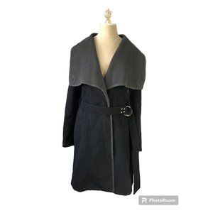 Sam Edelman Collard Long Black and Gray Belted Pea Coat Size XL
